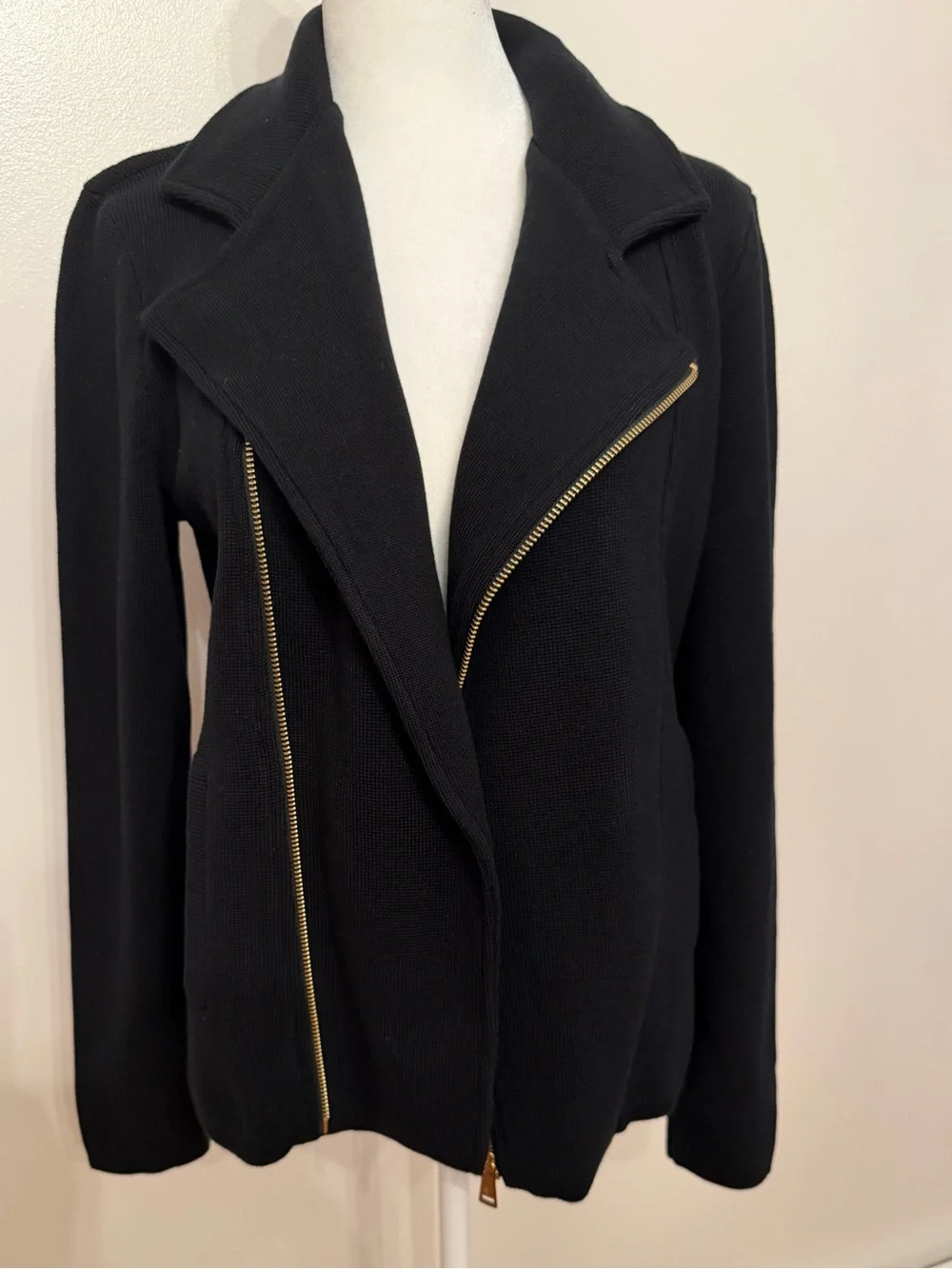 Lauren Ralph Lauren NWT Black Moto Jacket Gold Asymmetric Zip Size Medium